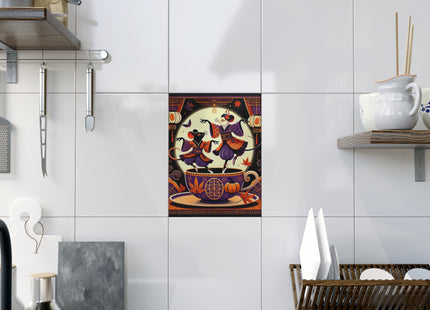 Theatrical Halloween Kabuki Mice on Teacup Ceramic Tile