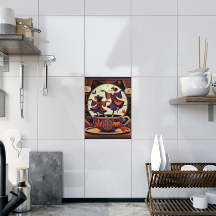 Theatrical Halloween Kabuki Mice on Teacup Ceramic Tile