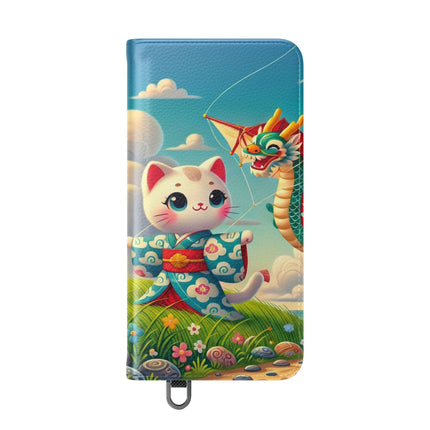 🪁🐉 Geisha Kitten and the Dragon Kite Flip Case – Joyful Flight & Dragon Spirit