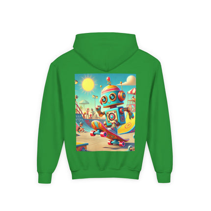 Skate Park Robot Youth Hooded Sweatshirt – Action, Energy & Retro Fun