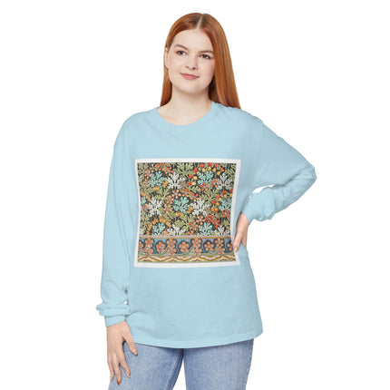 Art Nouveau Geranium Flower Garment-dyed Long Sleeve T-Shirt