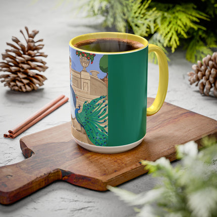 The Peacock's Admiration Colorful Mug (11oz, 15oz) – Rococo Elegance, Peacock Beauty & Garden Charm