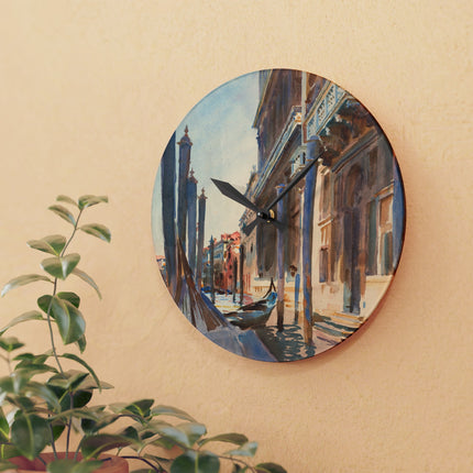 Gondola Moorings on the Grand Canal by John Singer Sargent Acrylic Wall Clock, Round and Square