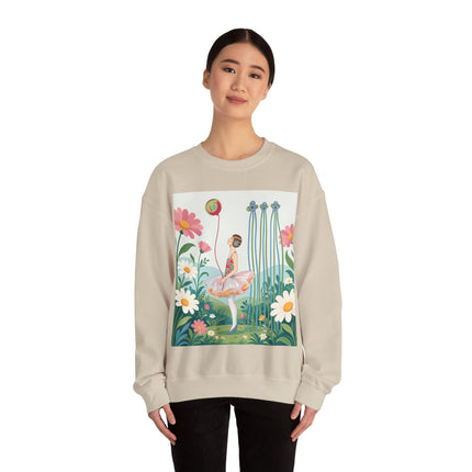 🌼🎈 The Garden Balloon Dancer Crewneck Sweatshirt – Art Deco Floral Whimsy