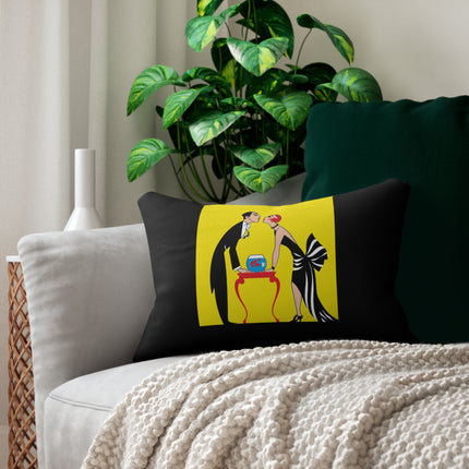 A Moment of Elegance: A Passionate Embrace Amidst Golden Splendor Spun Polyester Lumbar Pillow