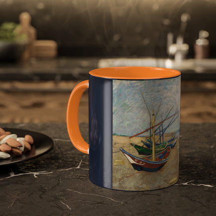 Fishing Boats on the Beach at Saintes-Maries by Vincent Van Gogh Colorful Mugs, 11oz