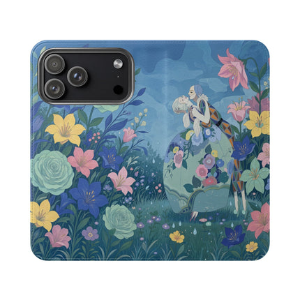 🌸💙 The Lovers In The Enchanted Garden Flip Case – Art Deco Floral Romance