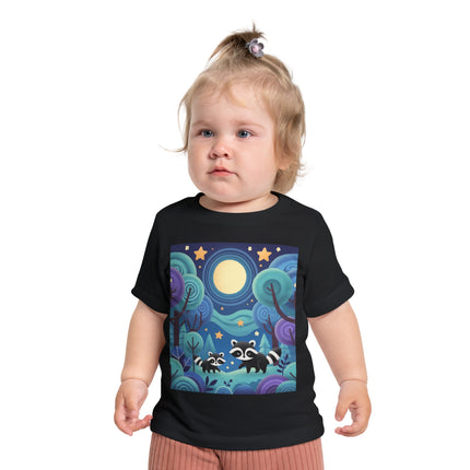 Enchanted Nighttime Raccoons Baby T-Shirt – A Magical Forest Adventure