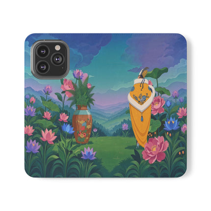 🌸🏔️ The Lady Of The Lotus Valley Flip Case – Art Deco Botanical Reverie