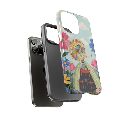 🌸🪞 The Floral Parasol Reflection Phone Case – Art Deco Garden Fantasy