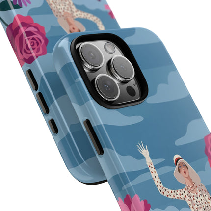 🌺👒 The Grand Flower Promenade Phone Case – Art Deco Fashion Illustration