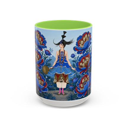 💙🌺 The Sapphire Blossom Garden Dancer Colorful Mug – Art Deco Fashion Fantasy