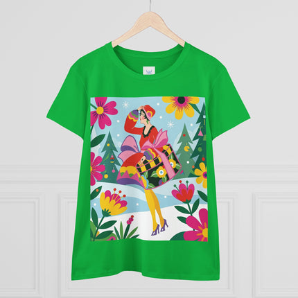 🎄🌺 Christmas In The Winter Garden Cotton Tee – Art Deco Holiday Whimsy