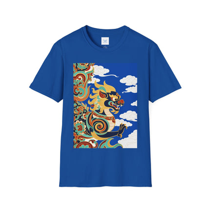 🦁☁️ The Celestial Snow Lion Softstyle T-Shirt – Tibetan Mythical Guardian & Sacred Clouds