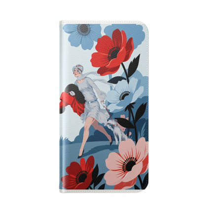 🌺🐕 The Lady Of The Flower Walk Flip Case – Art Deco Garden Stroll