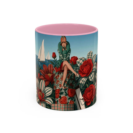 ⛵🌹 The Seaside Rose Traveler Colorful Mug – Art Deco Floral Elegance