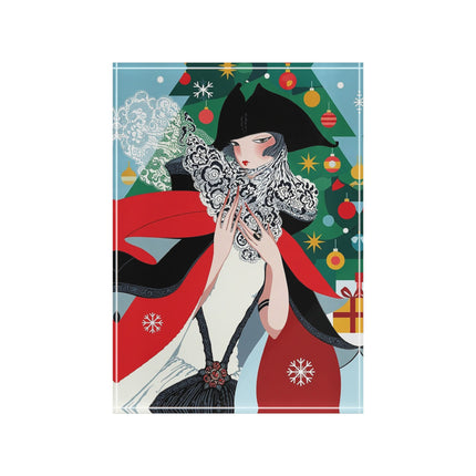 ❤️ The Lady Of The Crimson Scarf Acrylic Art Block – Art Deco Christmas Elegance