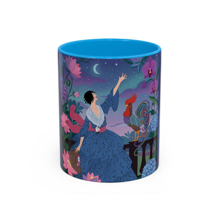 The Lady And The Morning Song Colorful Mugs – Art Deco Botanical Elegance