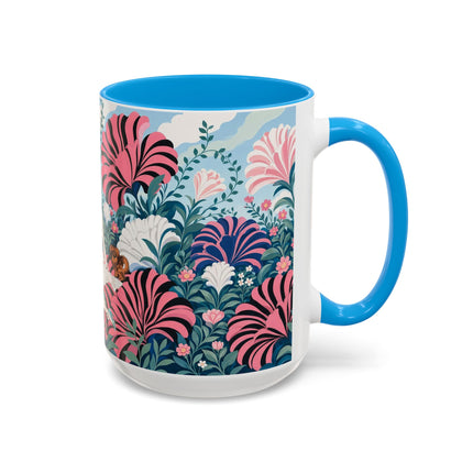 🌸🦋 The Enchanted Pink Blossom Retreat Colorful Mug – Art Deco Floral Whimsy