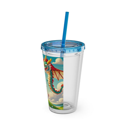 Geisha Kitten and the Dragon Kite Sunsplash Tumbler with Straw, 16oz