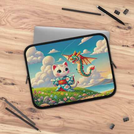 Geisha Kitten and the Dragon Kite Laptop Sleeve – Joyful Flight & Dragon Spirit