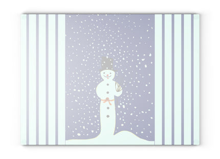Snowman in Falling Snow Glass Cutting Board