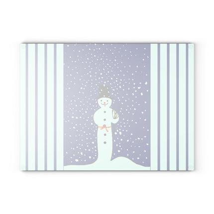 Snowman in Falling Snow Glass Cutting Board