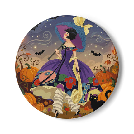 🌙🎃 The Moonlit Garden Walk Ceramic Coaster – Elegant Halloween Charm