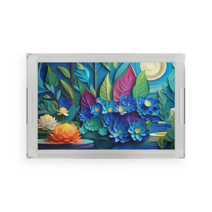 Ethereal Moonlit Lake Acrylic Serving Tray