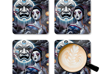 Geisha’s Black Ink Tears Corkwood Coaster Set