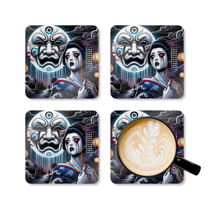 Geisha’s Black Ink Tears Corkwood Coaster Set