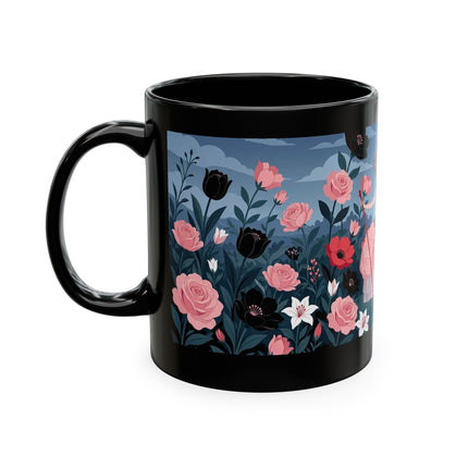 🌹🖤 The Lady Of The Midnight Rose Garden Ceramic Mug – Art Deco Floral Elegance