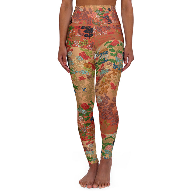 Japanese Fan Flower Pattern by G.A. Audsley High Waisted Yoga Leggings (AOP)