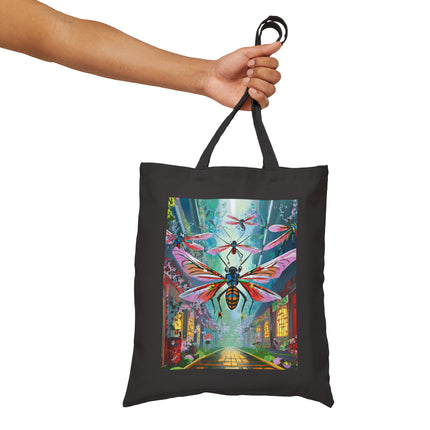 Neon Swarm Cotton Canvas Tote Bag