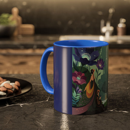 The Lady Of The Moonlit Fountain Colorful Mugs – Art Deco Botanical Serenity