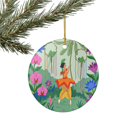 🦜🌺 The Parrot Dancer Ceramic Ornament – Art Deco Tropical Whimsy