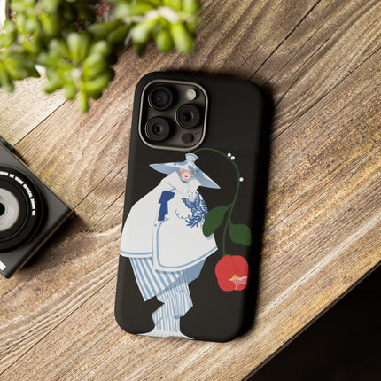 Blue & White Porcelain Geisha Phone Case – Elegant Mystery & Floral Grace