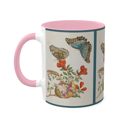 Blue Butterflies and Pomegranate by Maria Sibylla Merian Colorful Mugs, 11oz