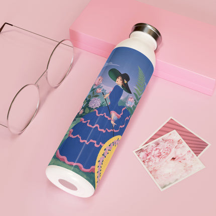 🌸👒 The Enchanted Flower Garden Promenade Slim Water Bottle – Art Deco Floral Elegance