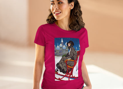 Elegant Winter Woman in Sleigh Women's Midweight Cotton Tee