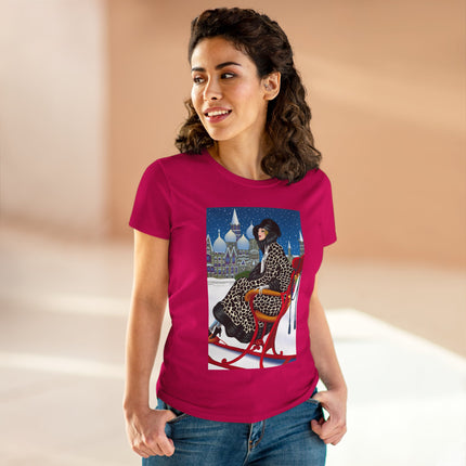 Elegant Winter Woman in Sleigh Women's Midweight Cotton Tee
