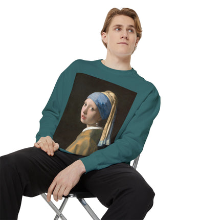 Girl with a Pearl Earring by Johannes Vermeer Unisex Garment-Dyed Sweatshirt