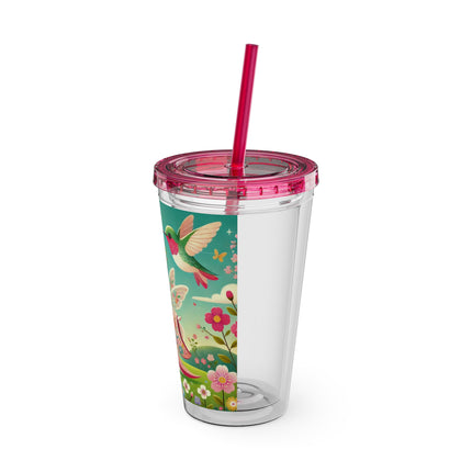 Geisha Fairy and the Hummingbird Blossom Sunsplash Tumbler with Straw, 16oz