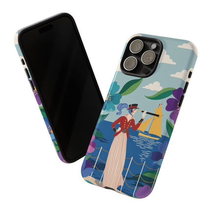 🌊🔭 The Lady Of The Seaside Lookout Phone Case – Art Deco Nautical Adventure