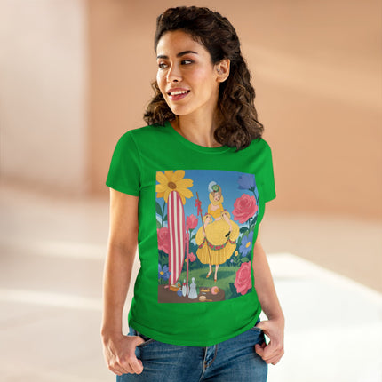 🌸🪞 The Lady Of The Flower Garden Mirror Cotton Tee – Art Deco Floral Fantasy