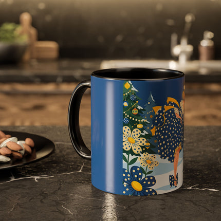 💙🌼 The Bluebell Christmas Promenade Colorful Mug – Art Deco Holiday Fantasy