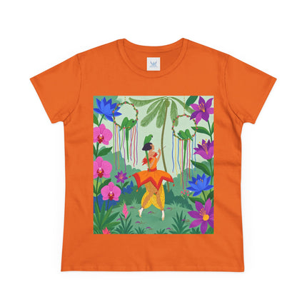 🌺🦜 The Tropical Garden Serenade Cotton Tee – Colorful Art Deco Fantasy