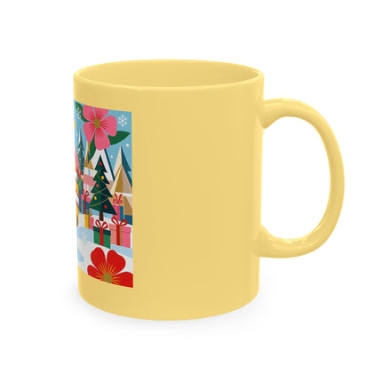 🎄🌸 The Lady Of The Striped Christmas Garden Ceramic Mug – Art Deco Holiday Whimsy