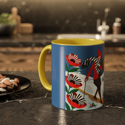 🎿🎄 The Christmas Holly Skier Colorful Mug – Whimsical Holiday Fantasy