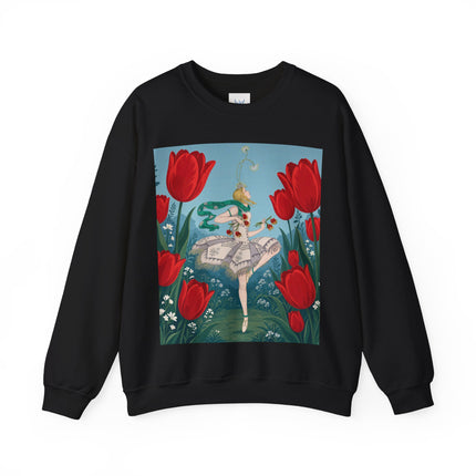 🌷🩰 The Scarlet Tulip Ballet Crewneck Sweatshirt – Art Deco Floral Whimsy